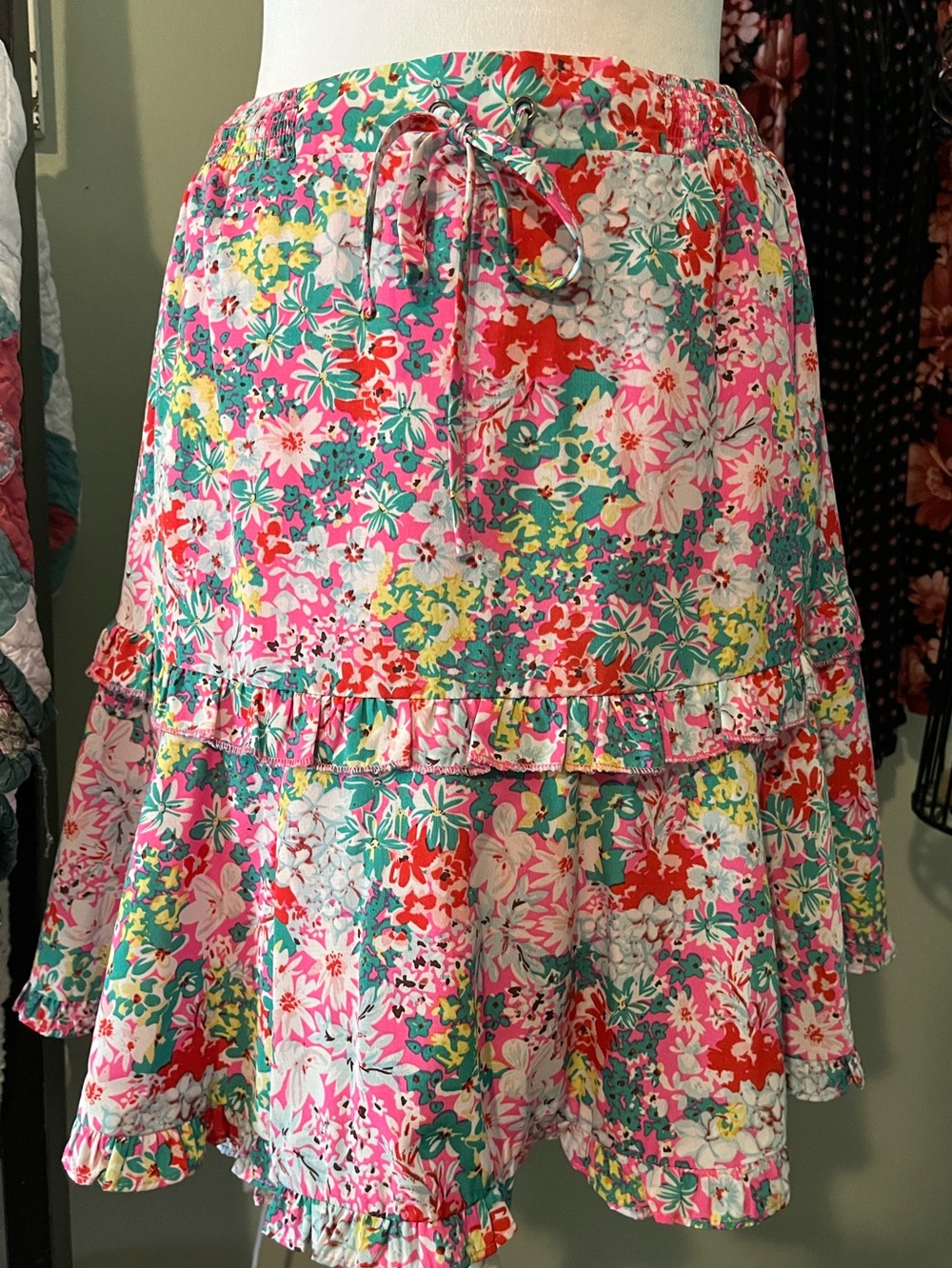 Floral Ruffle Tiered Skirt With Attached Shorts - Pink Multi